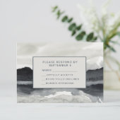 Modern Waterverf Mountains RSVP Card Indigo Cream (Staand voorkant)