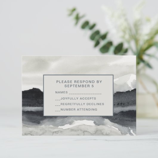 Modern Waterverf Mountains RSVP Card Indigo Cream (Staand voorkant)