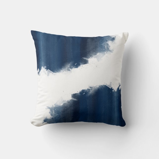 Modern Waterverf Navy Blue Pattern Kussen (Voorkant)