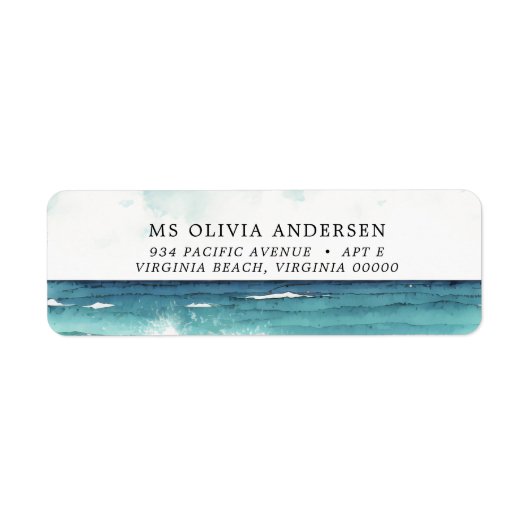 Modern Waterverf Ocean Beach Retouradres Etiket (Voorkant)