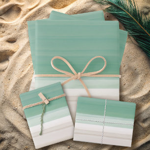Modern Waterverf Ocean Beach Turquoise zand Inpakpapier Vel