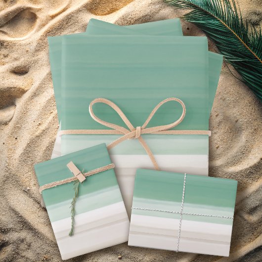 Modern Waterverf Ocean Beach Turquoise zand Inpakpapier Vel