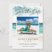 Modern Waterverf Ocean Beach Twee foto's Save The Date (Voorkant)