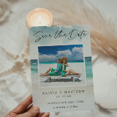 Modern Waterverf Ocean Beach Twee foto's Save The Date