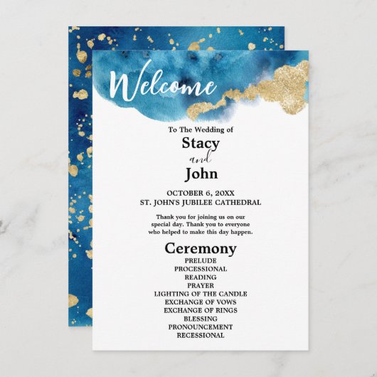 Modern Waterverf Ocean Island bruiloft programma (Voorkant / Achterkant)