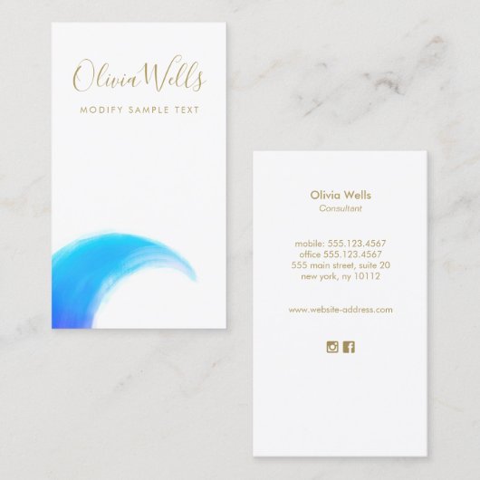 Modern Waterverf Ocean Wave Visitekaartje (Voorkant / Achterkant)