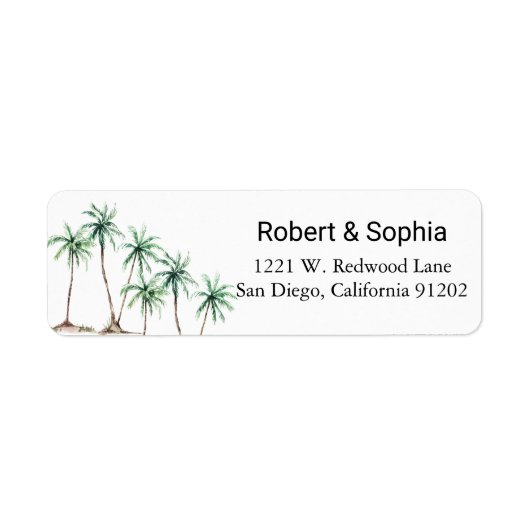 Modern Waterverf Palm Tree Retour Adreslabel Etiket (Voorkant)