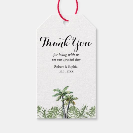 Modern Waterverf Palm Tree Wedding Gift Label Cadeaulabel (Voorkant)