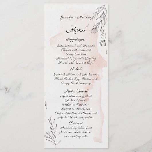 Modern Waterverf Perzik en Grijs Bloem Menu (Voorkant)