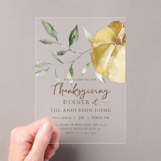 Modern Waterverf pompoen Thanksgiving diner Acryl Uitnodigingen (Insitu (Draagbaar))