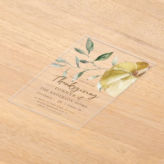 Modern Waterverf pompoen Thanksgiving diner Acryl Uitnodigingen (Laagn)