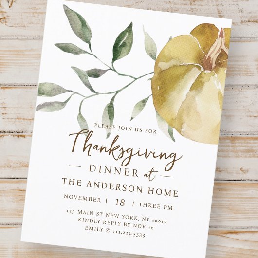 Modern Waterverf pompoen Thanksgiving diner Briefkaart