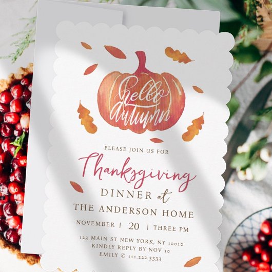 Modern Waterverf pompoen Thanksgiving diner Kaart