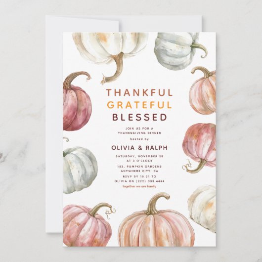 Modern Waterverf pompoen Thanksgiving diner Kaart (Voorkant)