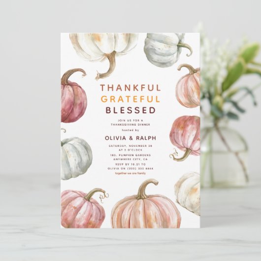 Modern Waterverf pompoen Thanksgiving diner Kaart (Staand voorkant)