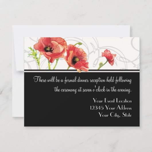 Modern Waterverf Rood Klaproos Swirls Zwart Kaart (Voorkant)