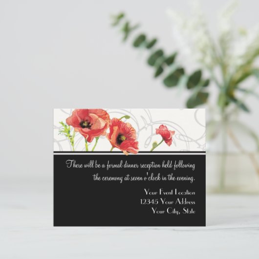 Modern Waterverf Rood Klaproos Swirls Zwart Kaart (Staand voorkant)