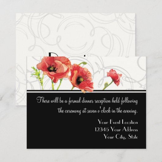 Modern Waterverf Rood Klaproos Swirls Zwart Kaart (Voorkant / Achterkant)