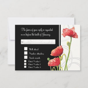 Modern Waterverf Rood Klaproos Swirls Zwart RSVP Kaartje