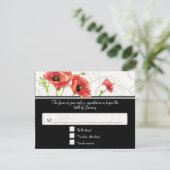 Modern Waterverf Rood Klaproos Swirls Zwart RSVP Kaartje (Staand voorkant)