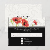 Modern Waterverf Rood Klaproos Swirls Zwart RSVP Kaartje (Voorkant / Achterkant)