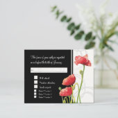Modern Waterverf Rood Klaproos Swirls Zwart RSVP Kaartje (Staand voorkant)