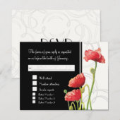 Modern Waterverf Rood Klaproos Swirls Zwart RSVP Kaartje (Voorkant / Achterkant)