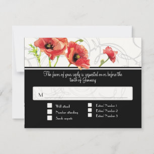 Modern Waterverf Rood Klaproos Swirls Zwart RSVP Kaartje