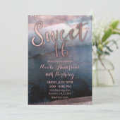 Modern Waterverf Roos Gold & Blue Sweet 16 Party Kaart (Staand voorkant)