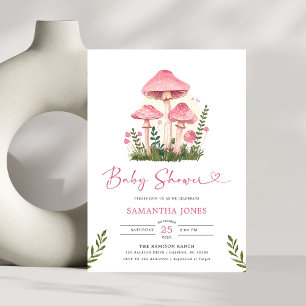 Modern Waterverf Roze Paddenstoel Baby shower Kaart