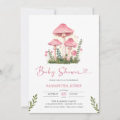 Modern Waterverf Roze Paddenstoel Baby shower Kaart (Voorkant)