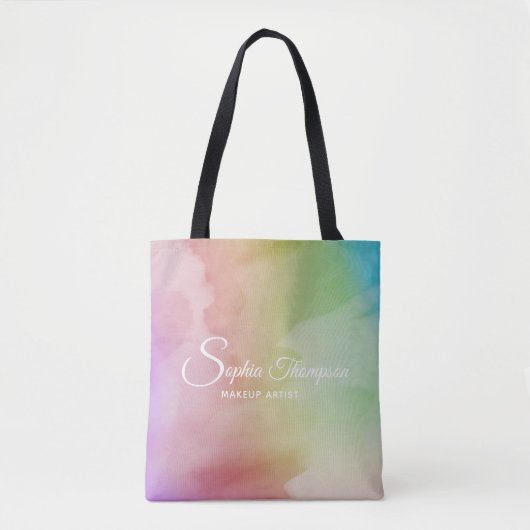 Modern Waterverf Script Rainbow Pastel - Canvas ta Tote Bag (Voorkant)