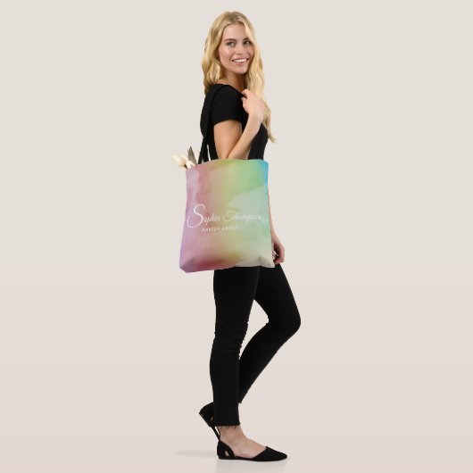 Modern Waterverf Script Rainbow Pastel - Canvas ta Tote Bag (Op model)