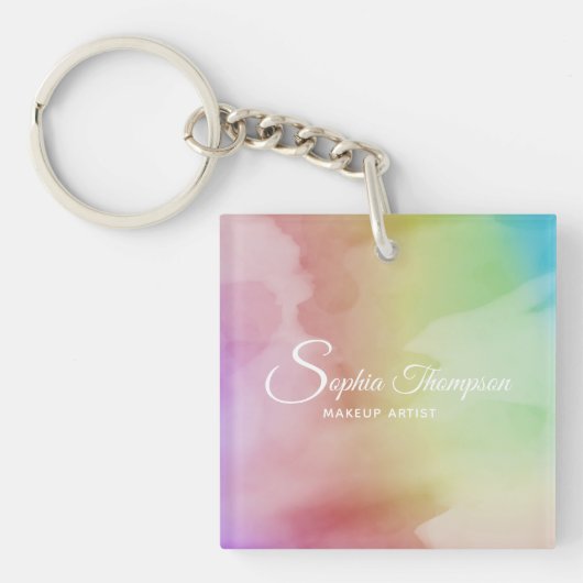 Modern Waterverf Script Rainbow Pastel - Sleutelha Sleutelhanger (Voorkant)