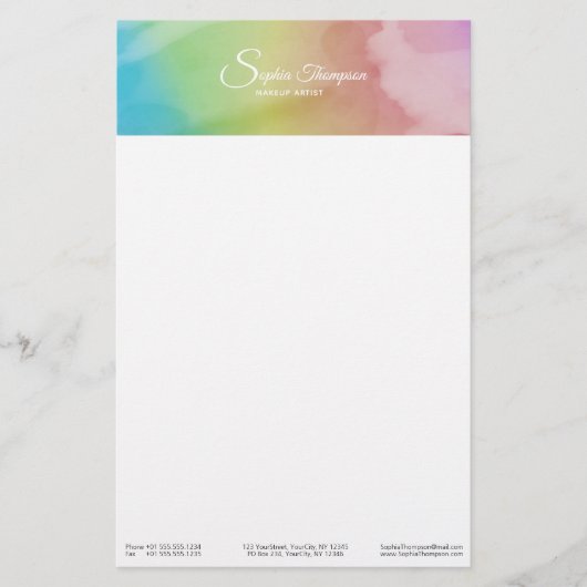 Modern Waterverf script Rainbow Pastel Stationery Briefpapier (Voorkant)