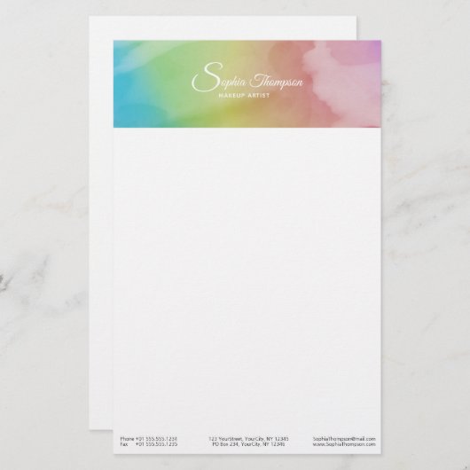 Modern Waterverf script Rainbow Pastel Stationery Briefpapier (Voorkant / Achterkant)
