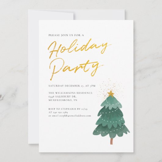 Modern Waterverf Script Tree Christmas Party Kaart (Voorkant)