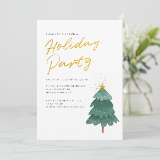 Modern Waterverf Script Tree Christmas Party Kaart (Staand voorkant)