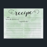Modern Waterverf Script Vrijgezellenfeest Recept K Briefkaart<br><div class="desc">Hedendaagse Vrijgezellenfeest Keuken Recept Kaarten met een stijlvolle zwarte typografie script lettertype op een groene waterverf achtergrond. De voorkant van onze receptenkaart biedt ruimte voor een receptentitel, uit de keuken van ingrediënten en ruimte. Flip onze receptenkaart over naar uitzicht richtingen, voorbereidingstijd en totale tijd. Bezoek onze winkel voor bijpassende bruids...</div>