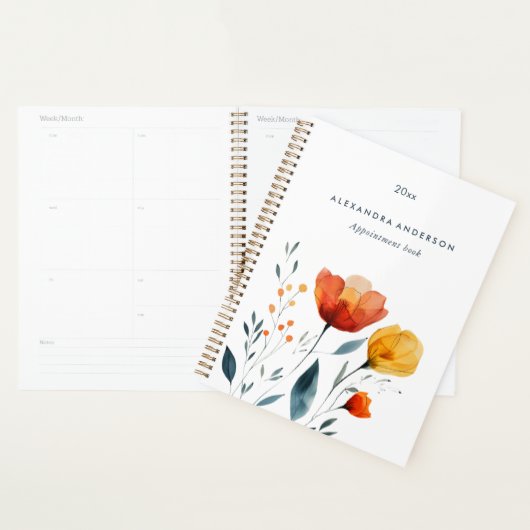 Modern Waterverf Sinaasappel Wildflowers Afspraak Planner (Display)