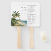 Modern Waterverf Tropical Beach Wedding Programma Handwaaier (Voorkant en achterkant)