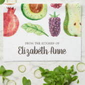 Modern Waterverf Tropical Fruits Food Script Naam Theedoek (Gevouwen)