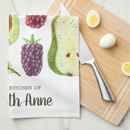 Modern Waterverf Tropical Fruits Food Script Naam Theedoek (Quarter Fold)