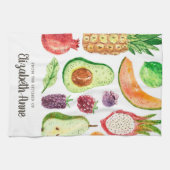 Modern Waterverf Tropical Fruits Food Script Naam Theedoek (Horizontaal)