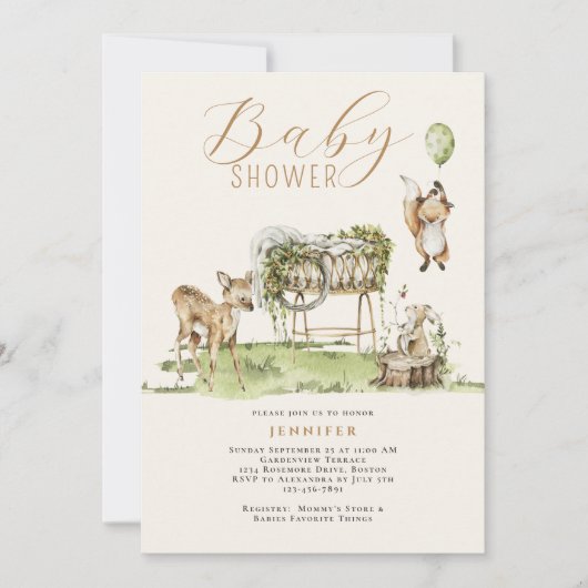 Modern Waterverf Woodland Animals Baby shower Kaart (Voorkant)