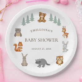Modern Waterverf Woodland Animals Baby shower Papieren Bordje