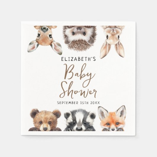 Modern Waterverf Woodland Animals Baby shower Servet (Voorkant)