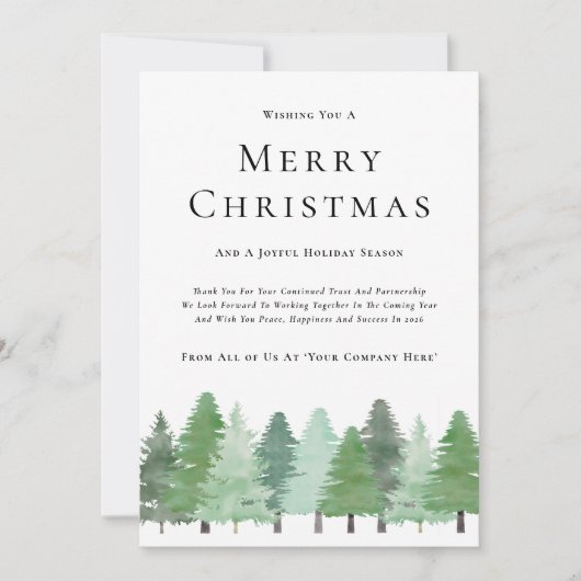 Modern Waterverf Woodland Business Christmas Feestdagenkaart (Voorkant)