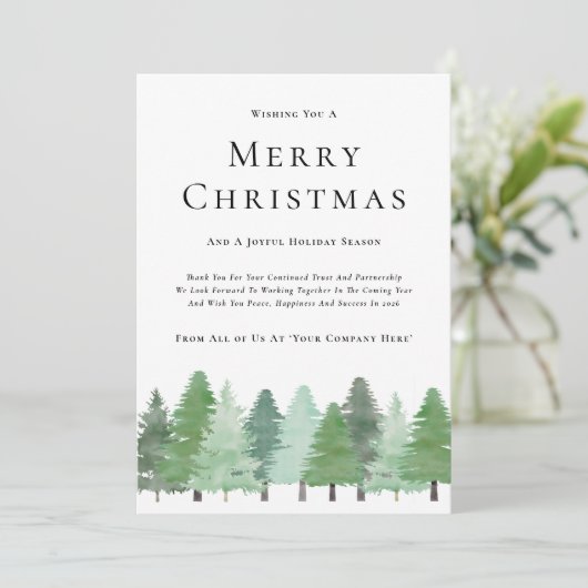 Modern Waterverf Woodland Business Christmas Feestdagenkaart (Staand voorkant)