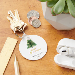 Modern Watervlekken Kerstboom Papier Sleutelhanger